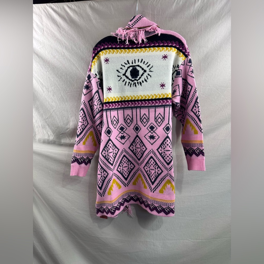 Pink Geometric Aztec Print Fringe Cardigan - Picture 15 of 15